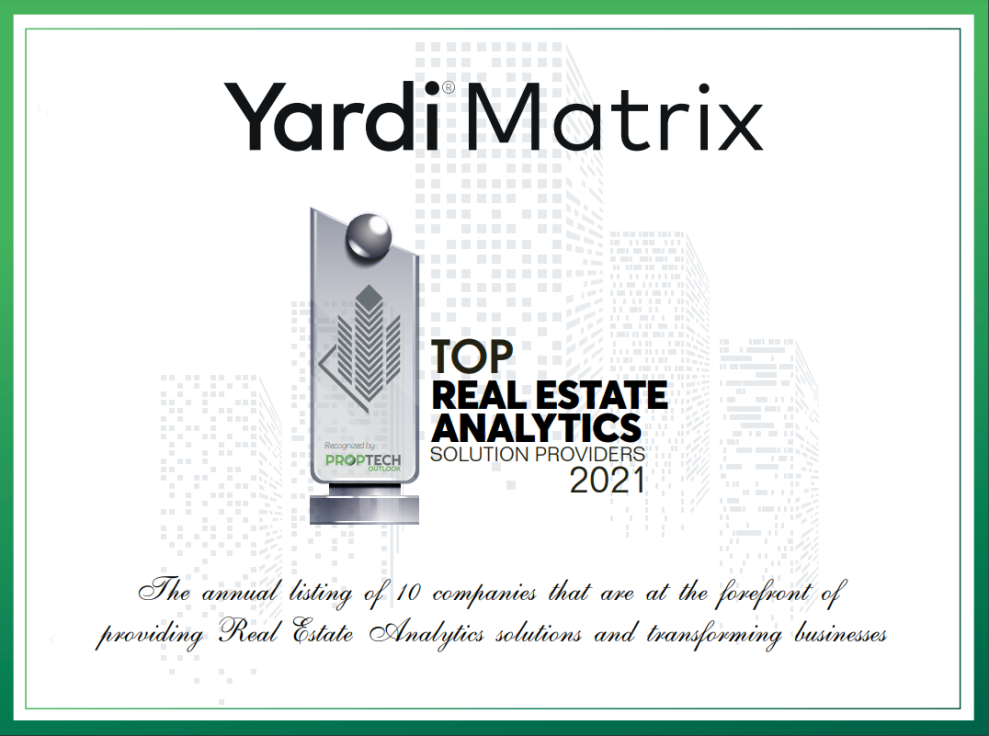 Yardi Matrix Honored Top real estate analytics provider
