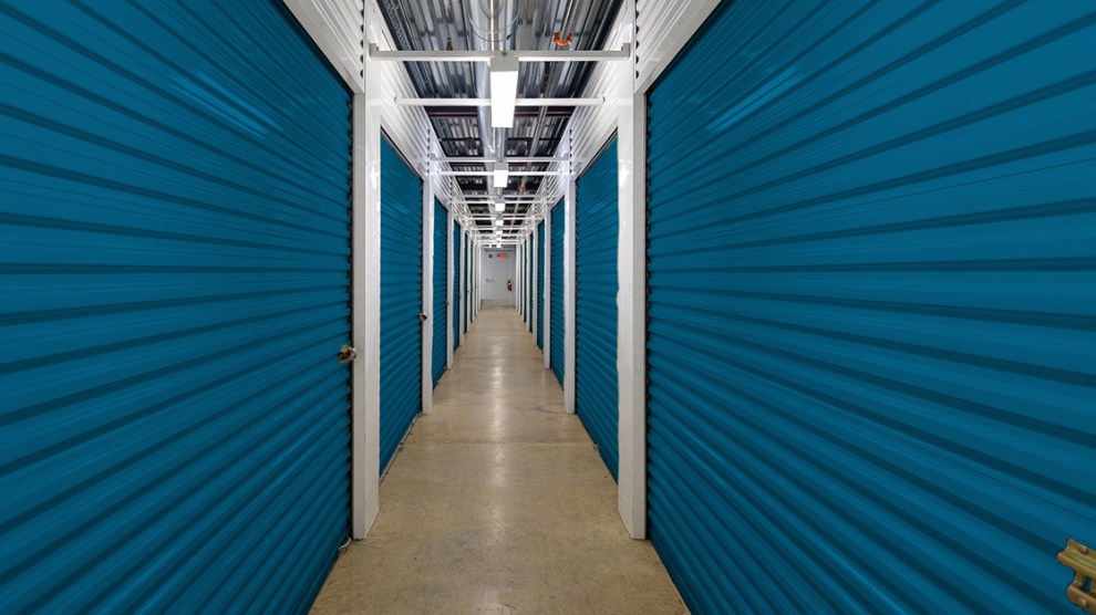 Inside climate controlled storage units teal colored doors