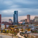 The Inner Harbor of Baltimore at dusk