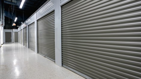 Storage facilities with gray doors. Moving, storage concept.
