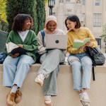 Group of multiethnic students at university. Concept of First day of school.