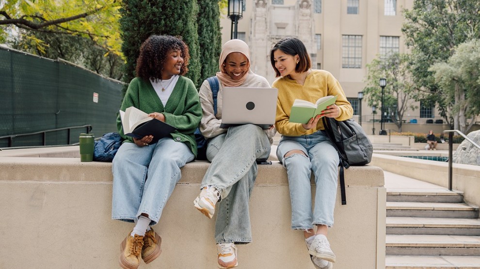 Group of multiethnic students at university. Concept of First day of school.