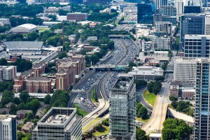 Midtown Atlanta Cityscape and Highway Traffic