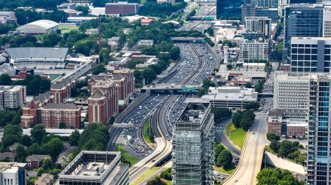Midtown Atlanta Cityscape and Highway Traffic