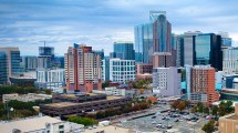 Stunning aerial shot of the vibrant urban skyline of Charlotte showcasing its modern architecture magnificently
