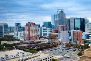 Stunning aerial shot of the vibrant urban skyline of Charlotte showcasing its modern architecture magnificently