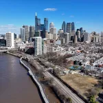 Schuylkill River Park At Philadelphia In Pennsylvania United States. Riverwalk Landscape. Downtown City. Schuylkill River Park At Pennsylvania United States. Leisure Park Scene.